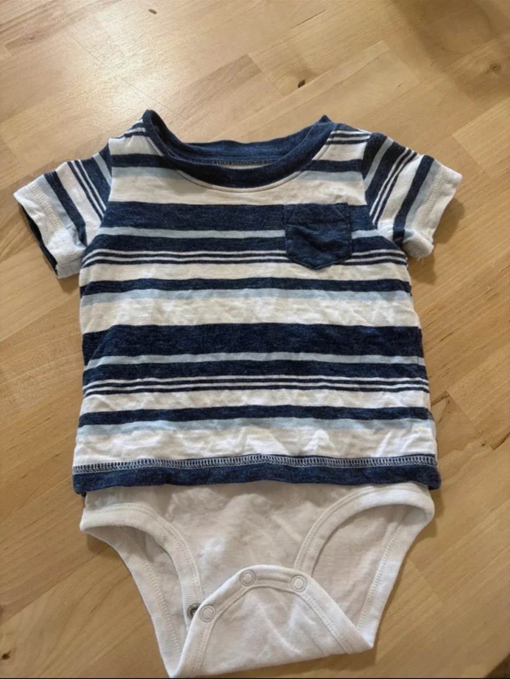 Striped Navy and White Baby One-Piece Layered Bodysuit -12 months